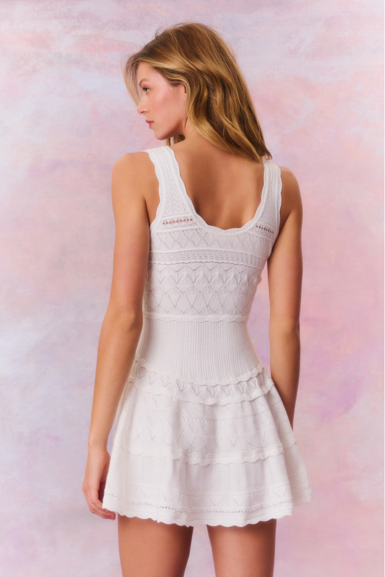 Ronelle Pointelle Scallop Mini Dress | White