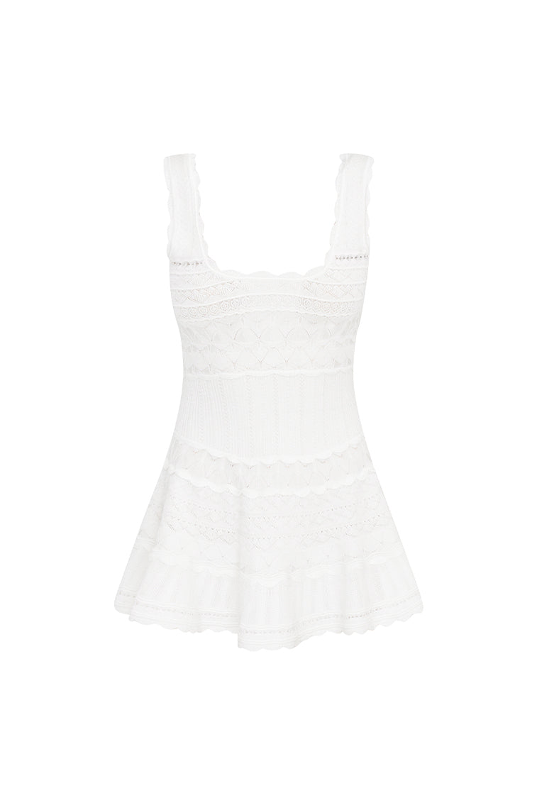 Ronelle Pointelle Scallop Mini Dress | White