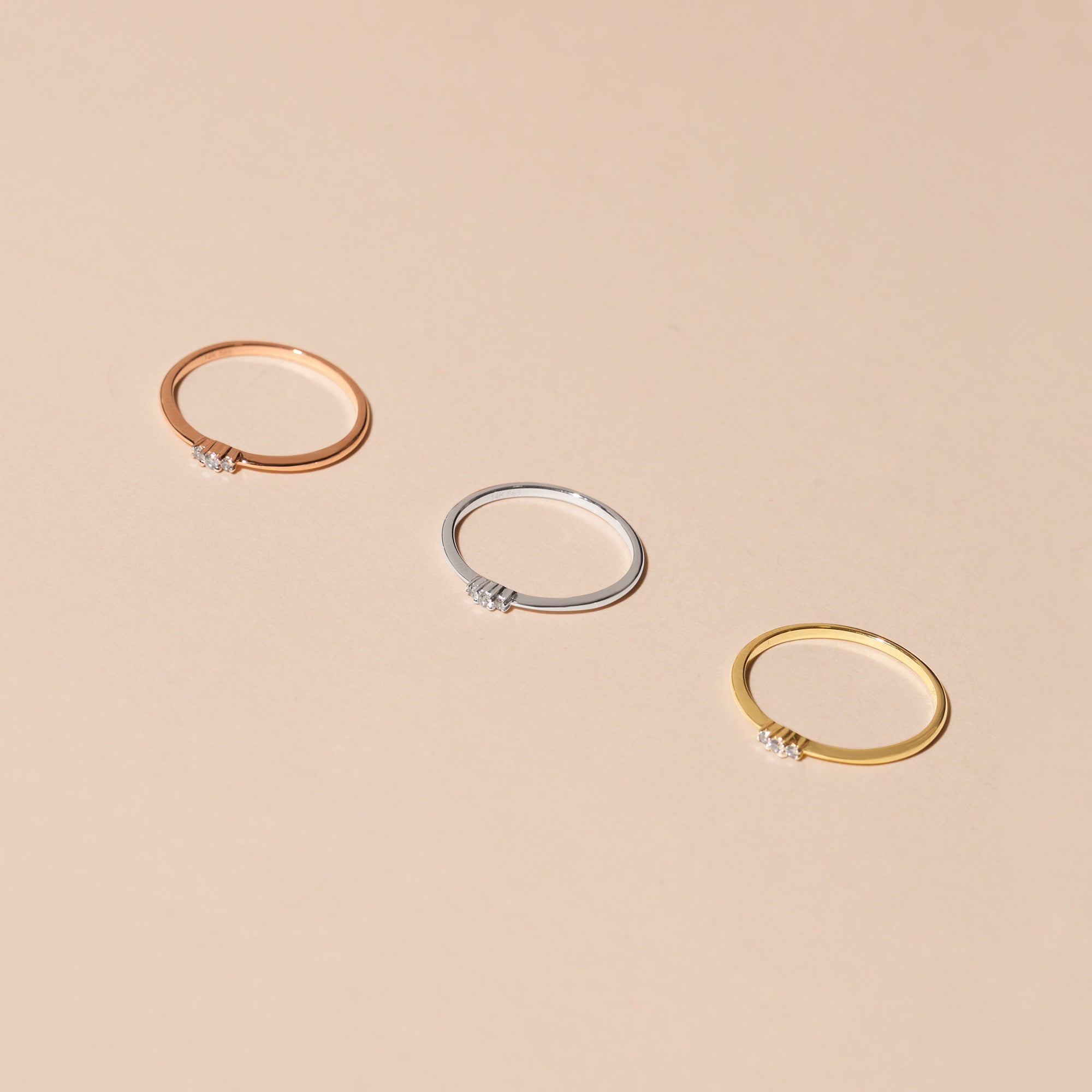 Round Diamond Trio Ring | 10K Solid Gold