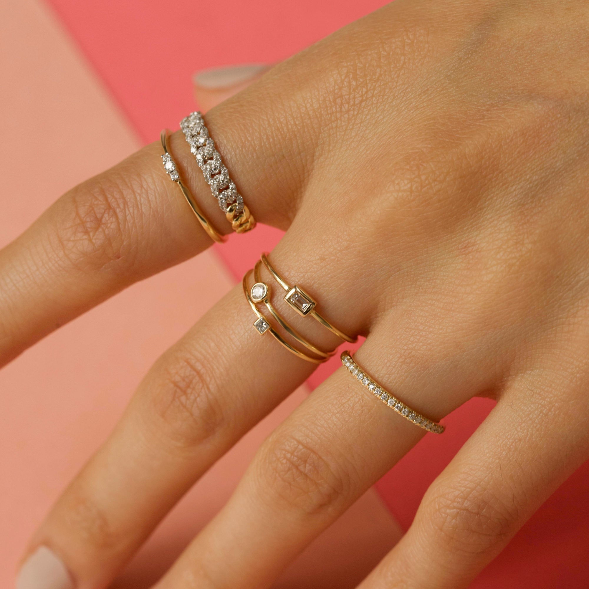 Round Diamond Trio Ring | 10K Solid Gold