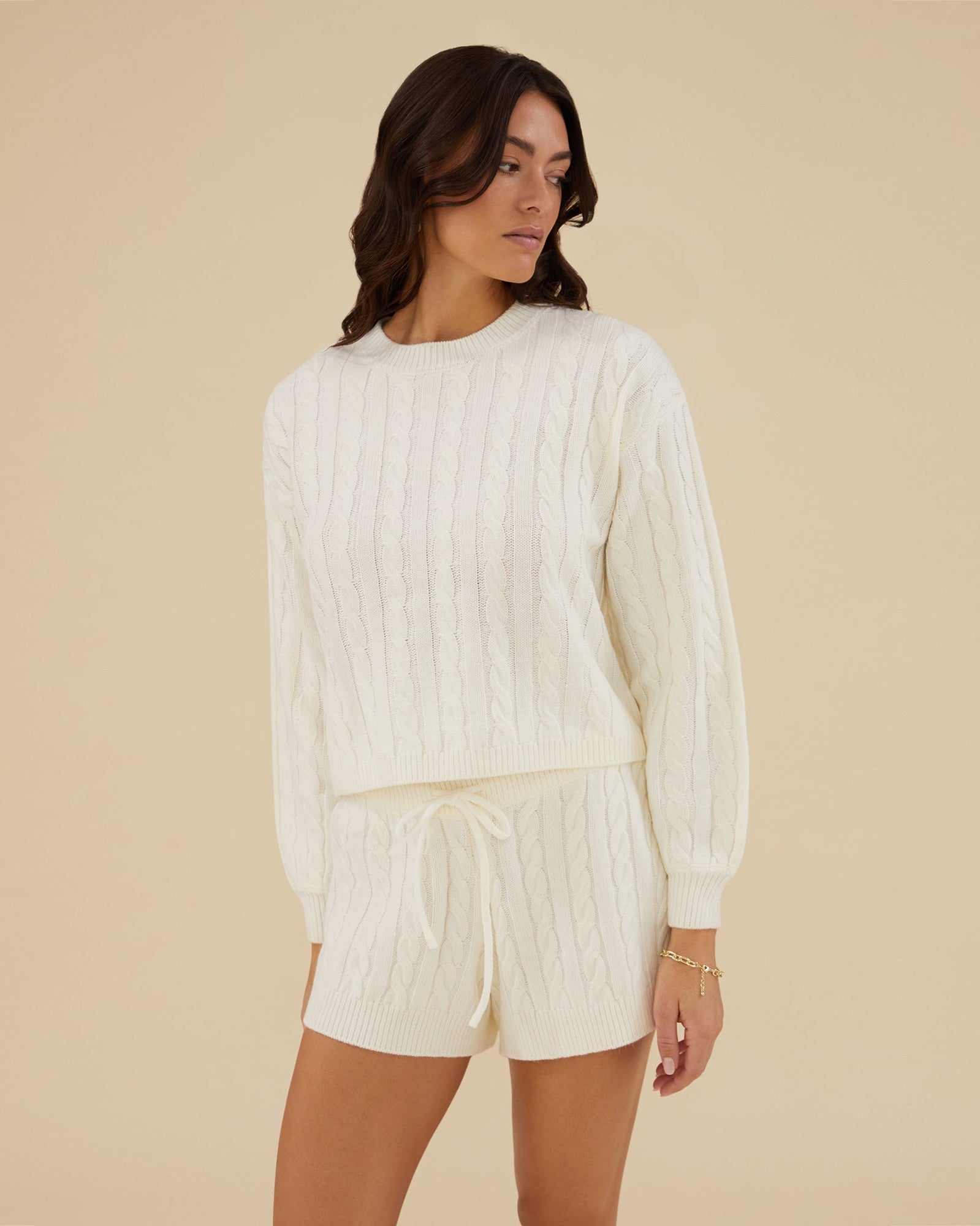 Boxy Cable Crew Sweater | Ivory