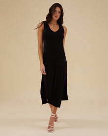 V-neck Muscle Midi Dress | Black