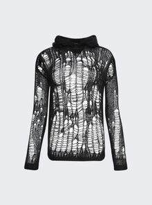 Women | Rick Owens | Spider Distressed Knitted Hoodie | Black