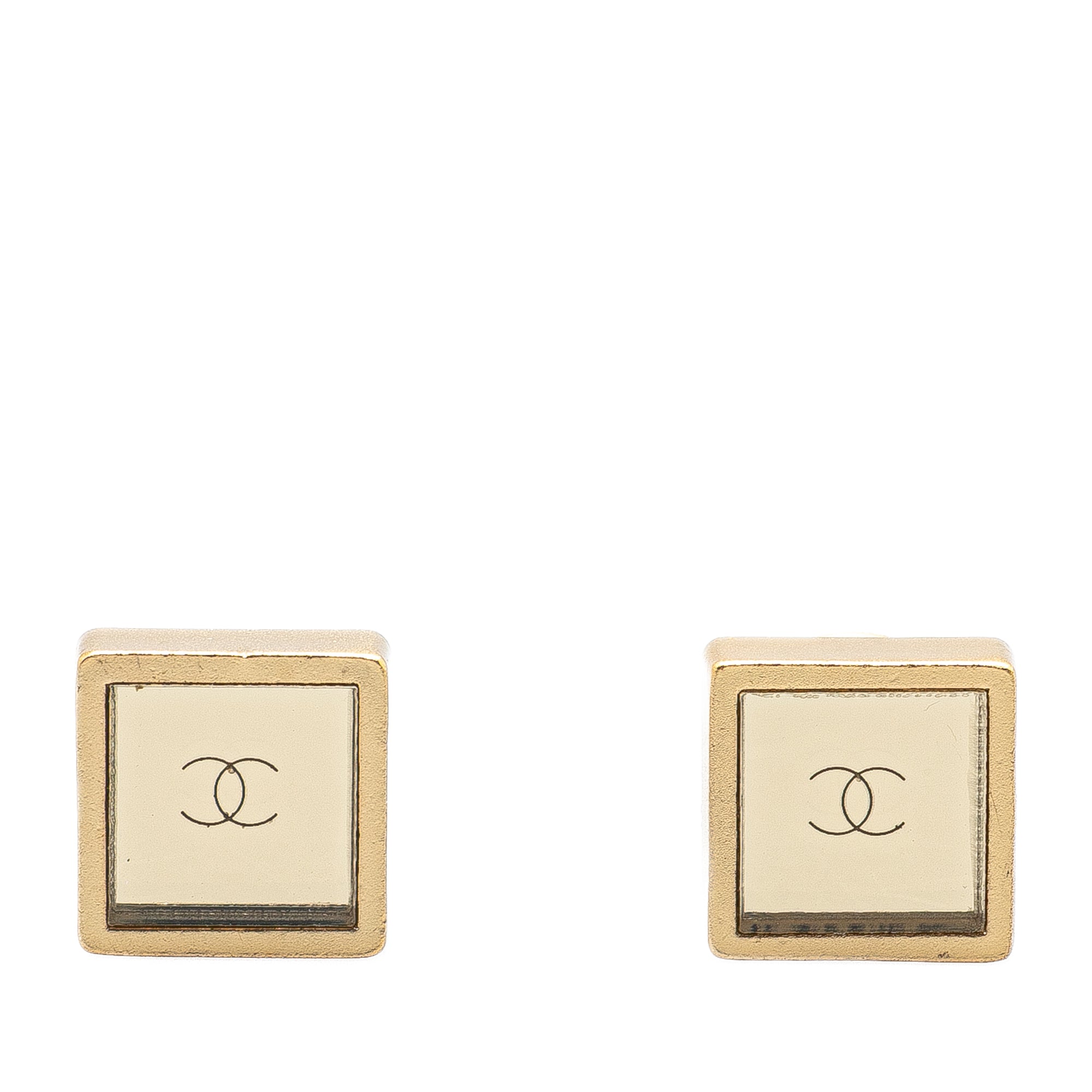 Chanel | Pre-Owned Gold Plated Square CC Mirror Push Back Earrings | Gold