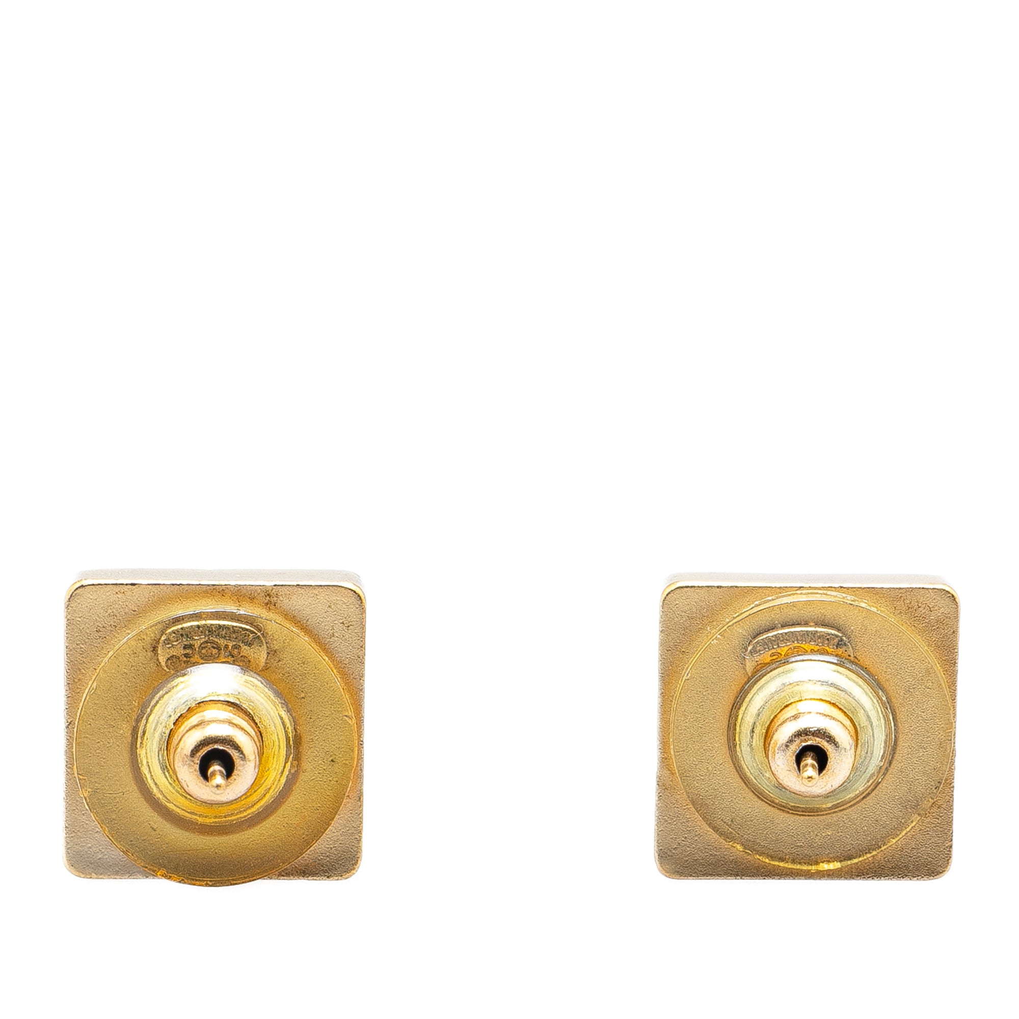 Chanel | Pre-Owned Gold Plated Square CC Mirror Push Back Earrings | Gold