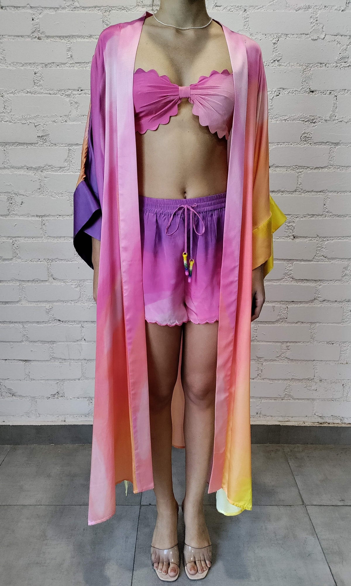 Womens | Aimee Polyester Satin Lycra Cape | Rainbow