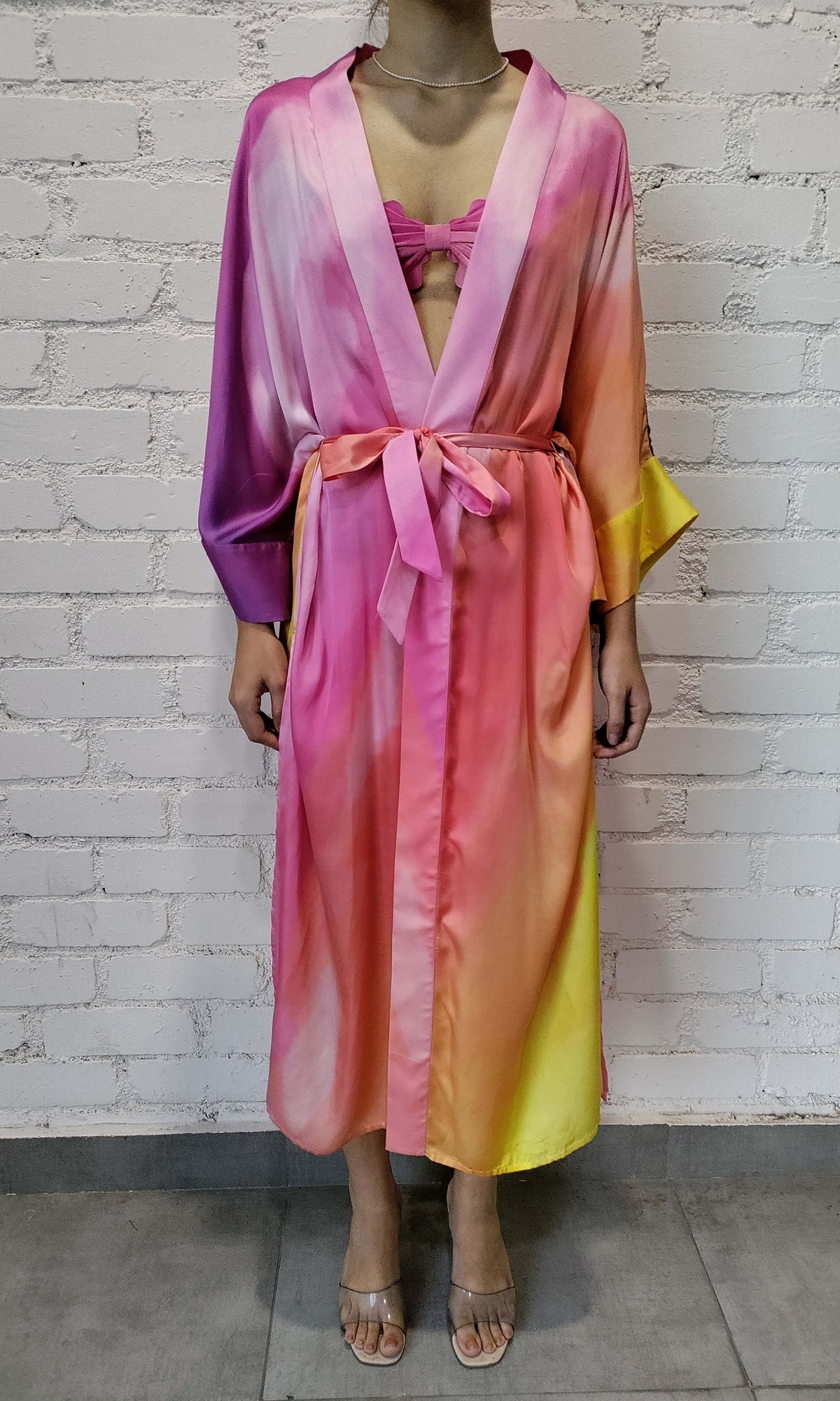 Womens | Aimee Polyester Satin Lycra Cape | Rainbow