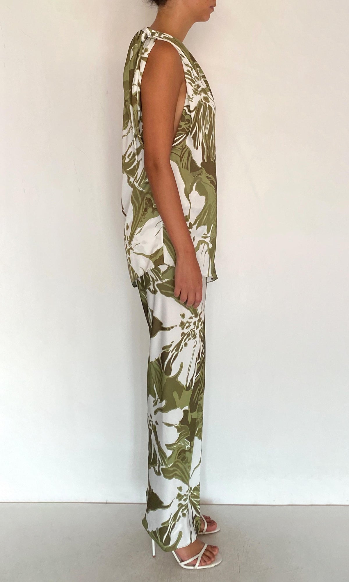 Womens | Avo Polyester Satin Lycra One Shoulder Top | Green