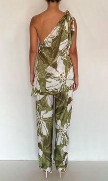 Womens | Avo Polyester Satin Lycra One Shoulder Top | Green