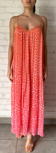 Rococo Sand | Blaire V-Neck Spaghetti Strap Maxi Dress | Orange/Pink Ombre