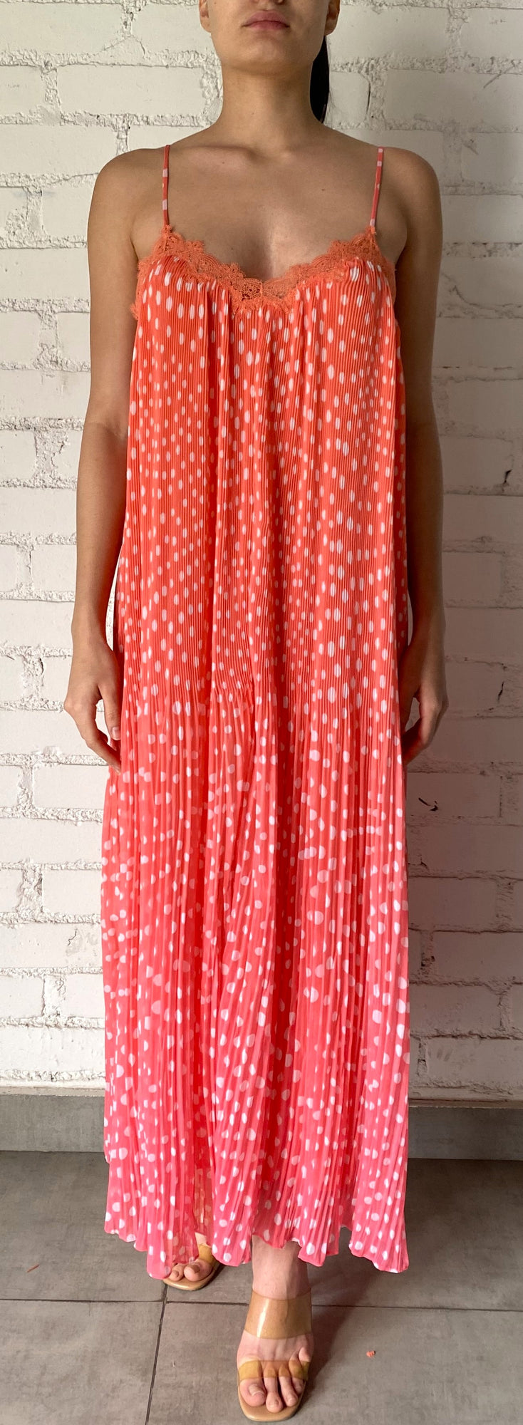 Rococo Sand | Blaire V-Neck Spaghetti Strap Maxi Dress | Orange/Pink Ombre