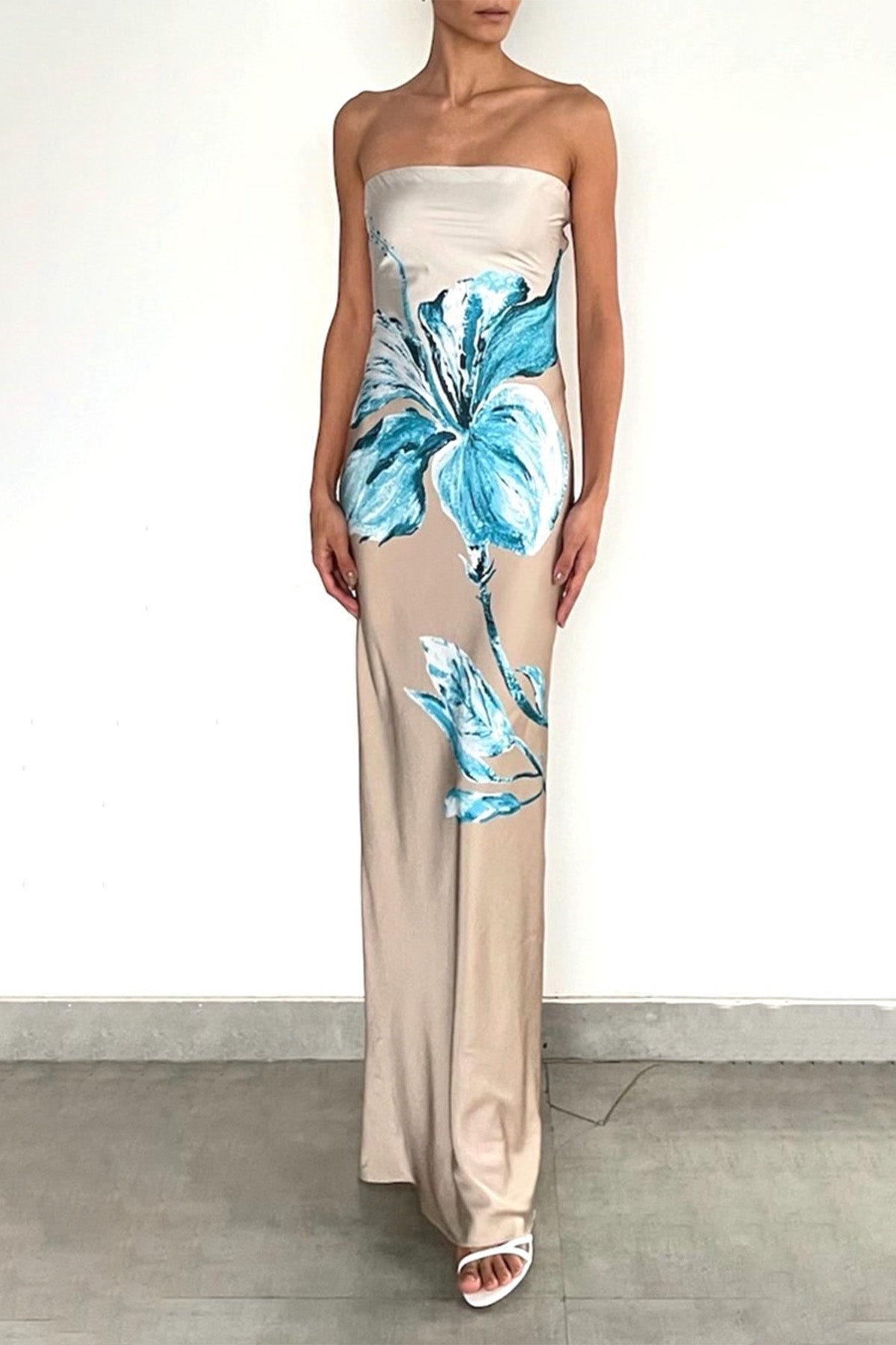 Long Dress | Beige/Blue