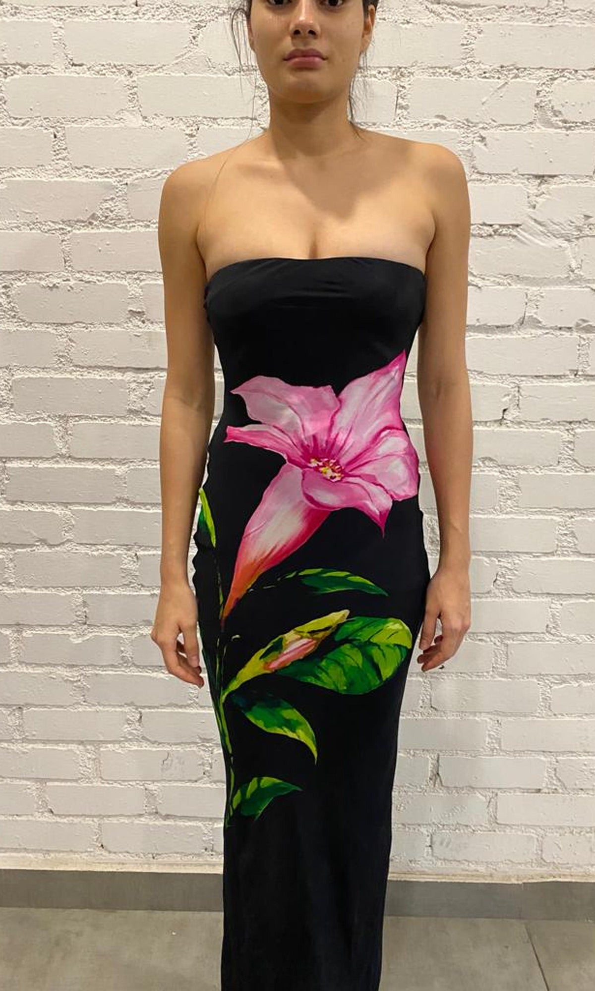 Rococo Sand | Bryn Viscose Crepe Flat Chiffon Maxi Tube Strapless Dress | Black
