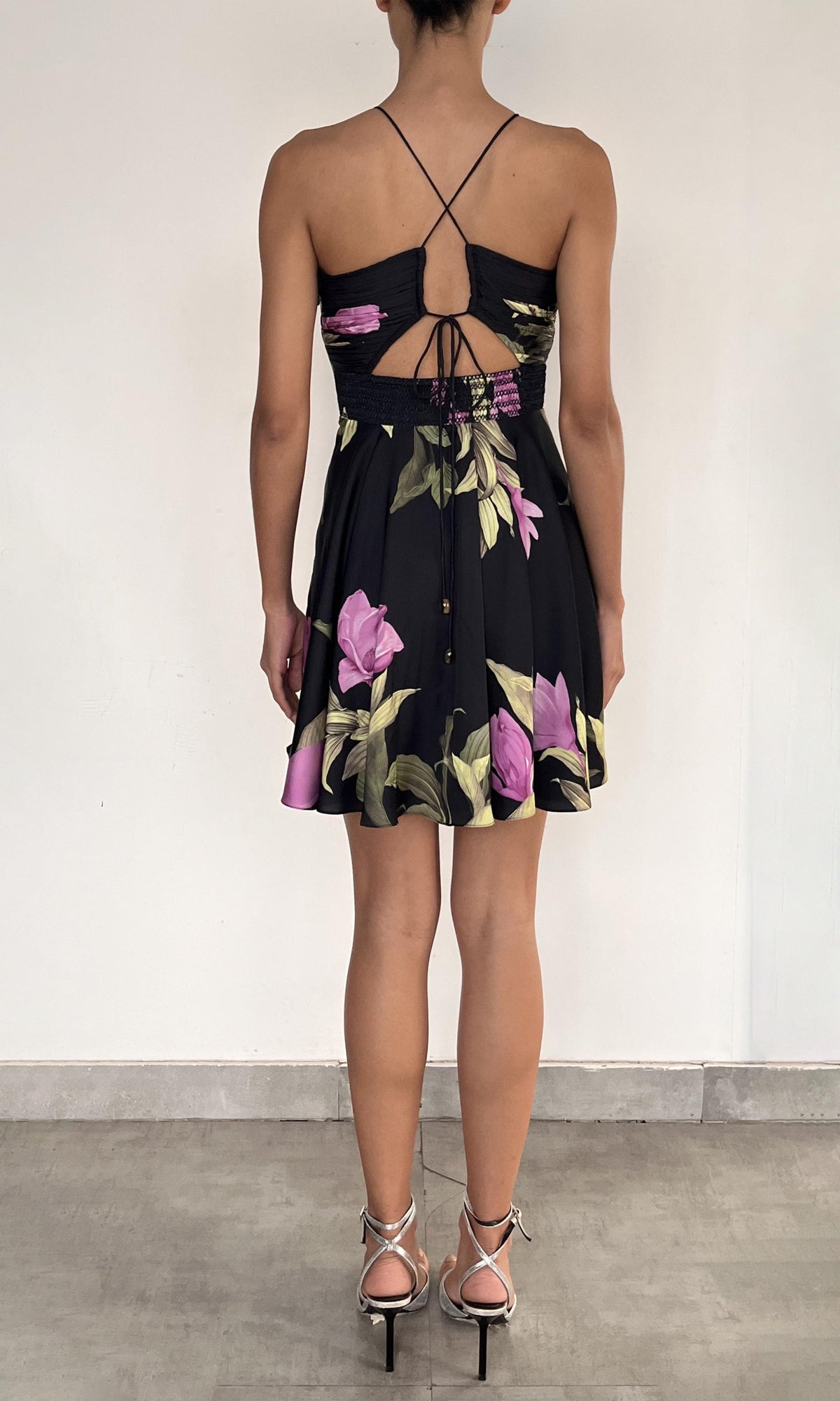 Rococo Sand | Cai Polyester Satin Lycra Mini Dress | Black Multi