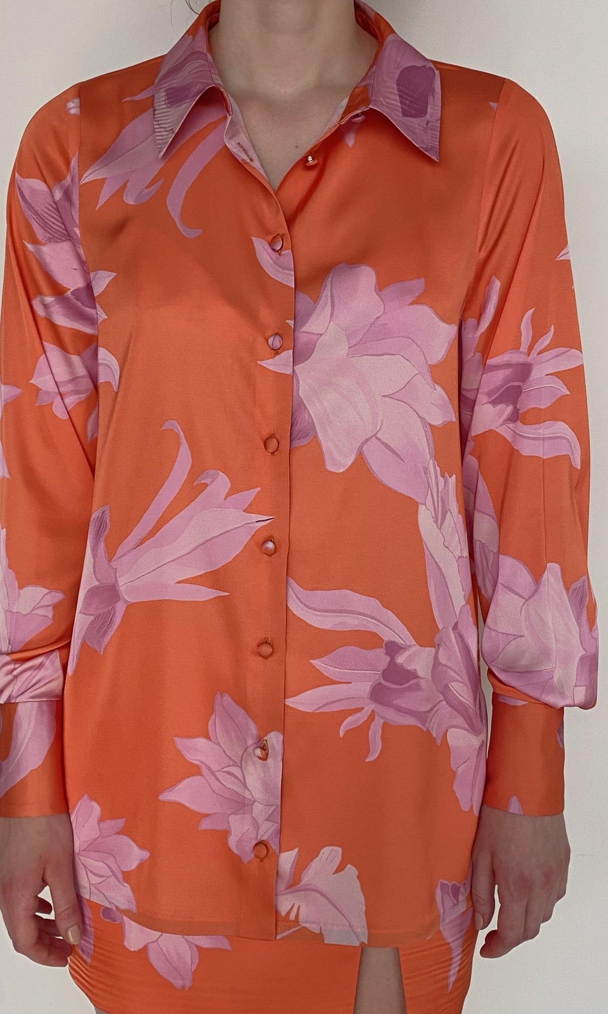 Womens | Casey Polyester Satin Lycra Shirt | Orange