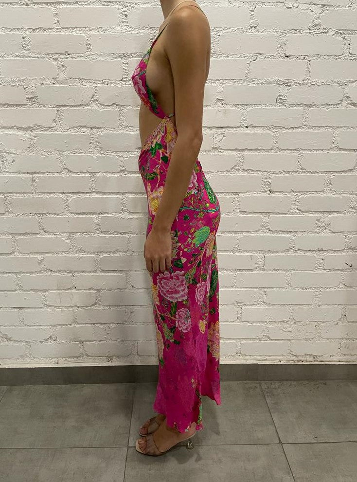 Rococo Sand | Chloe Plunge-Neck Long Dress | Fuchsia/Pink