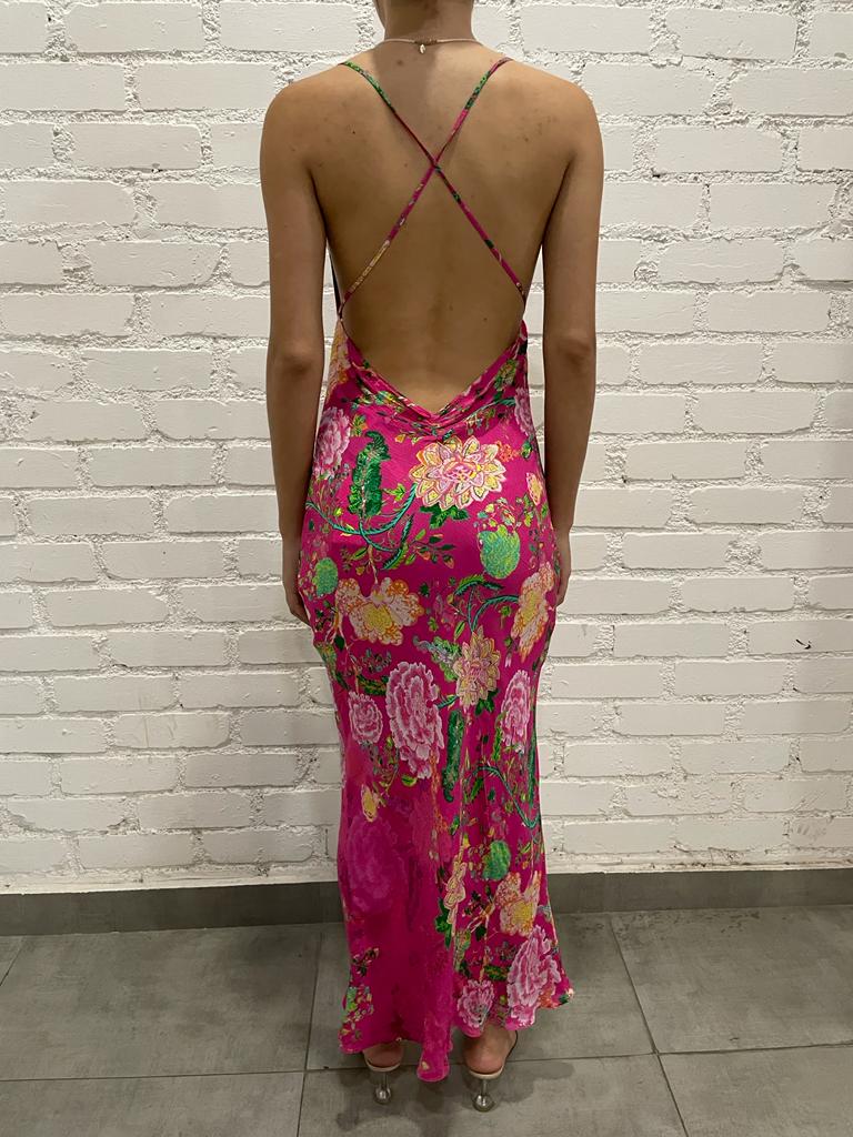 Rococo Sand | Chloe Plunge-Neck Long Dress | Fuchsia/Pink