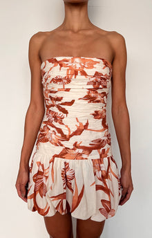 Bubble Hem Mini Dress | Beige/Brown