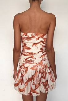 Bubble Hem Mini Dress | Beige/Brown