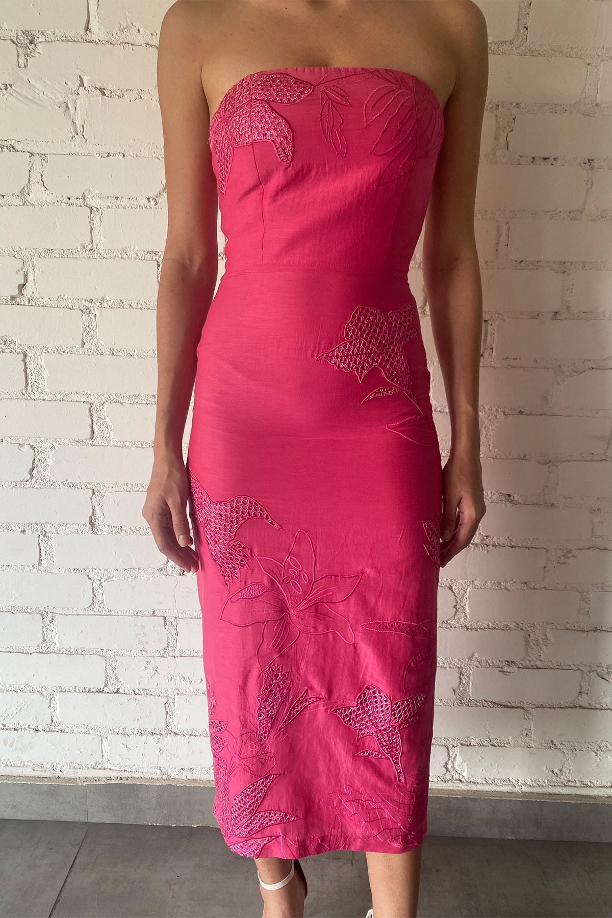 Strapless Midi Dress | Pink