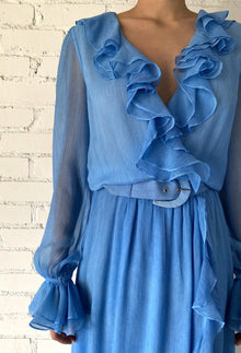 Rococo Sand | Cole V-Neck Long-Sleeve Long Dress | Blue