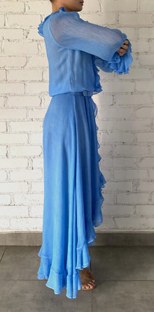 Rococo Sand | Cole V-Neck Long-Sleeve Long Dress | Blue