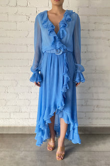 Rococo Sand | Cole V-Neck Long-Sleeve Long Dress | Blue