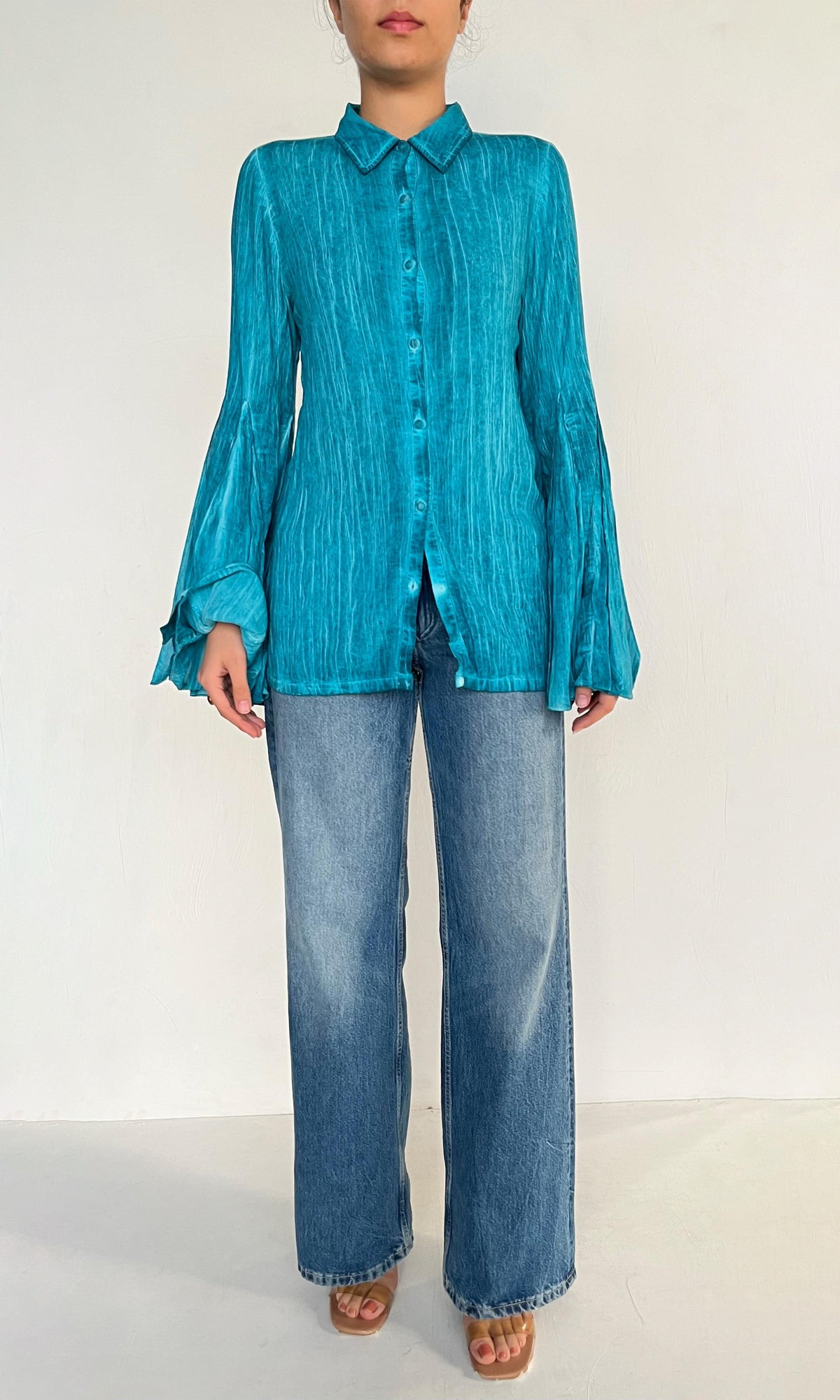 Womens | Cole Viscose Cotton Georgette Shirt | Blue