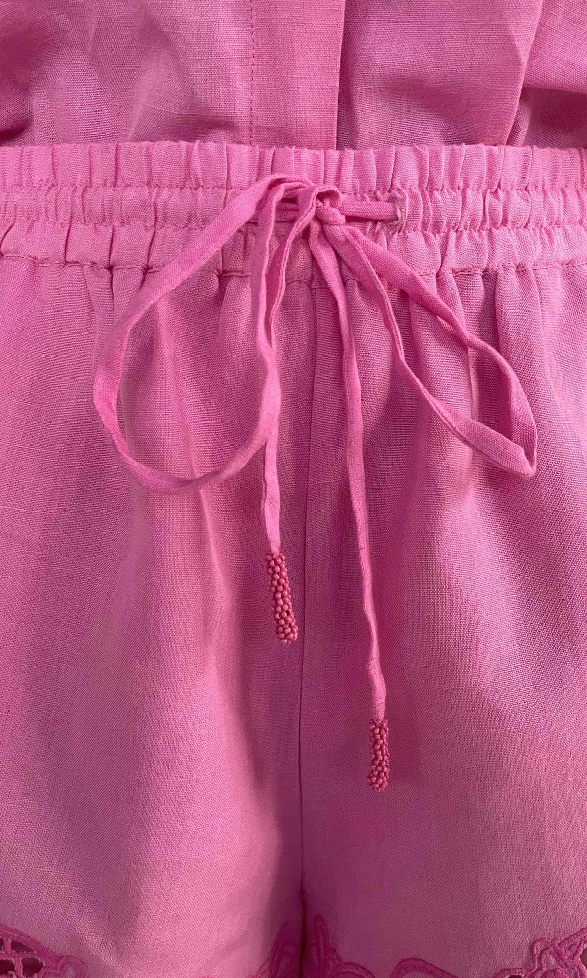 Womens | Eli Thin Linen Cotton Embroidered Shorts | Khaite Pink