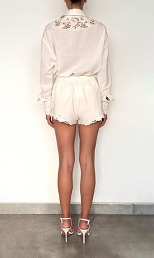 Womens | Eli Thin Linen Cotton Embroidered Shorts | White