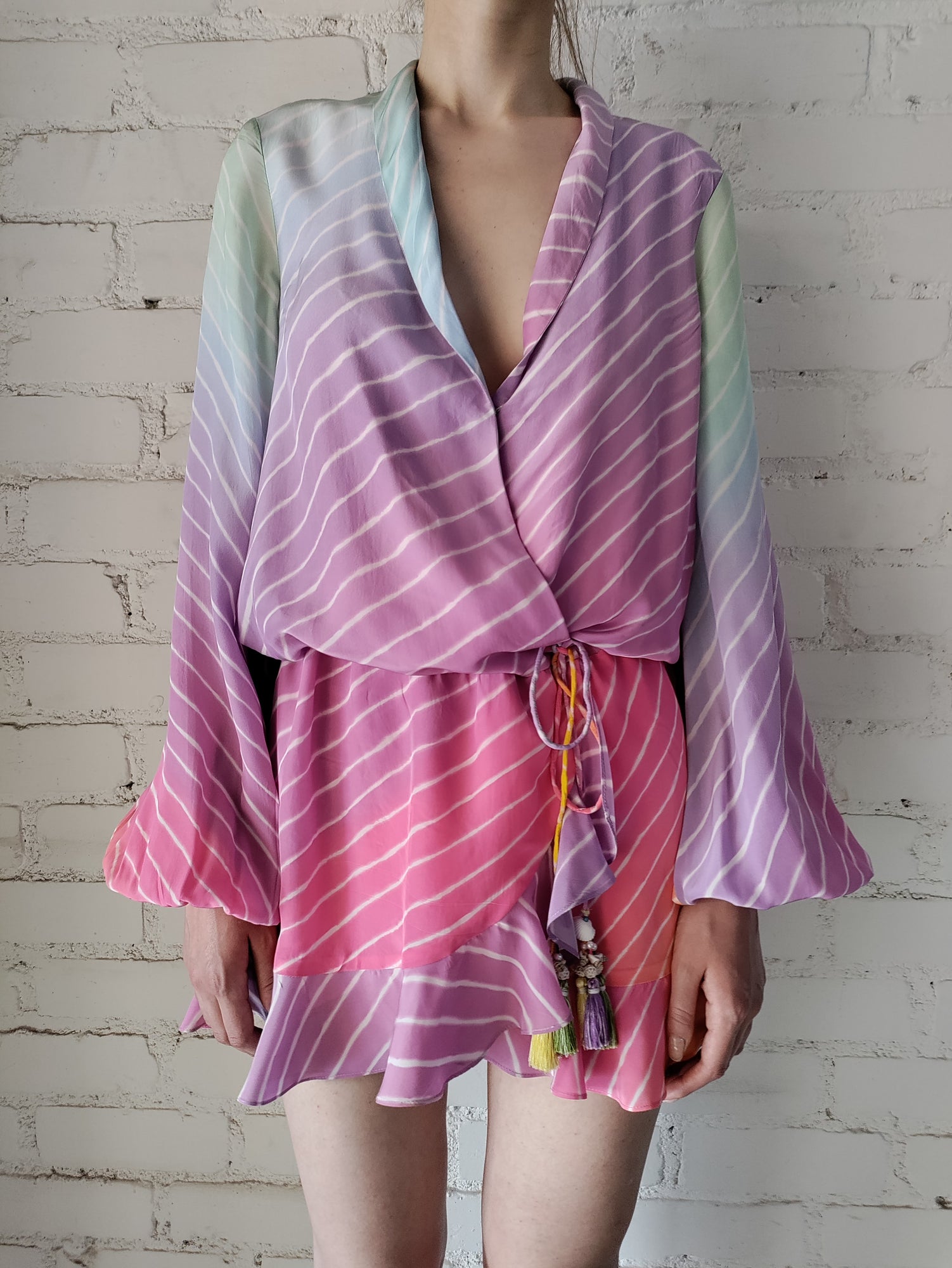 Rococo Sand | Collared Wrap Short Dress | Multicolor