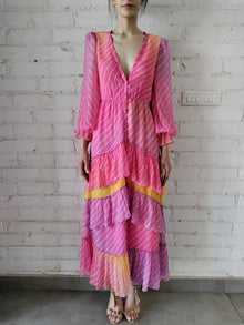 Rococo Sand | Evie V-Neck Long-Sleeve Long Dress | Rainbow