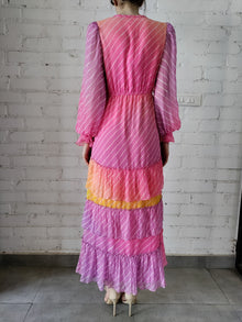 Rococo Sand | Evie V-Neck Long-Sleeve Long Dress | Rainbow