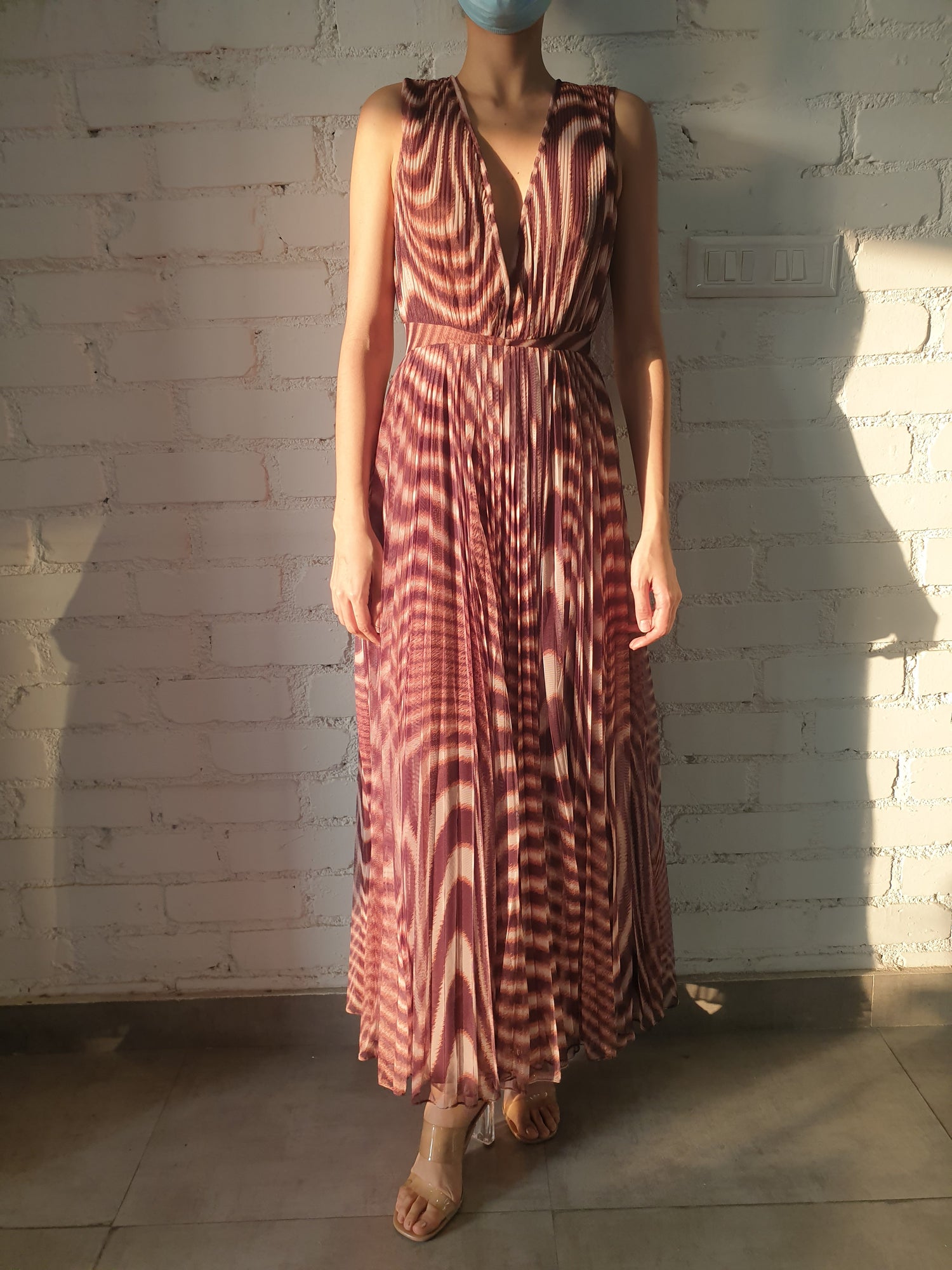 Rococo Sand | Fauve V-Neck Long Dress | Brown