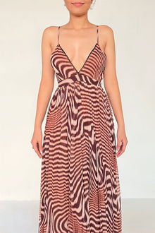 Fauve V-Neck Strapline Long Dress | Brown Zebra Print