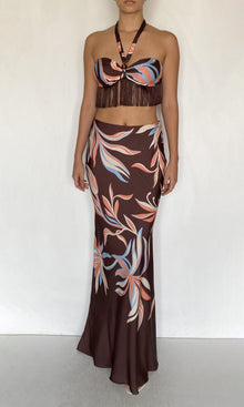 Rococo Sand | Fern Viscose Satin Fringe Top | Brown