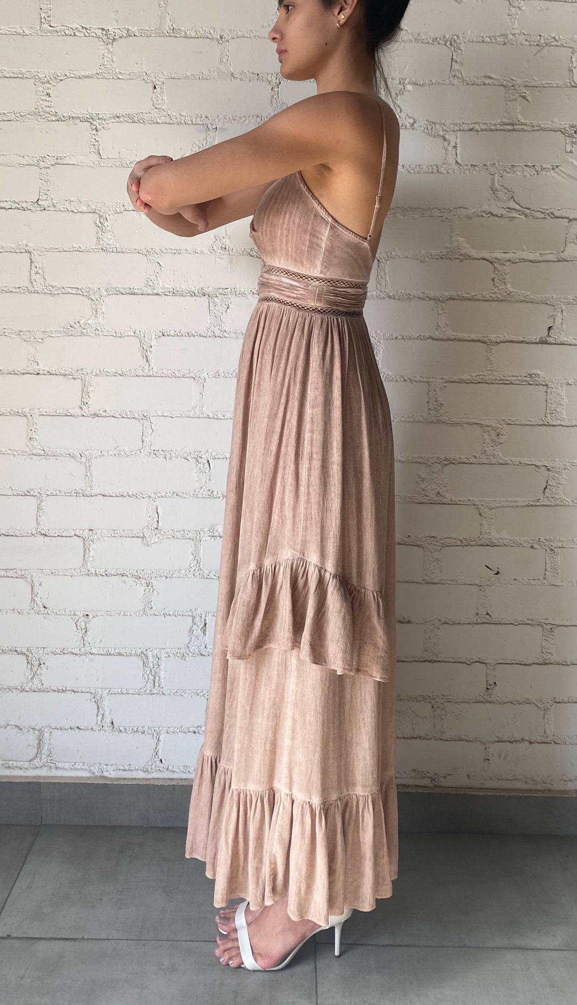 Rococo Sand | Gaia Spaghetti Strap Long Dress | Nude