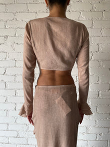 French Chic Elegant Ruffle Flare Sleeve Tie-Neck Top - SP24 | Nude