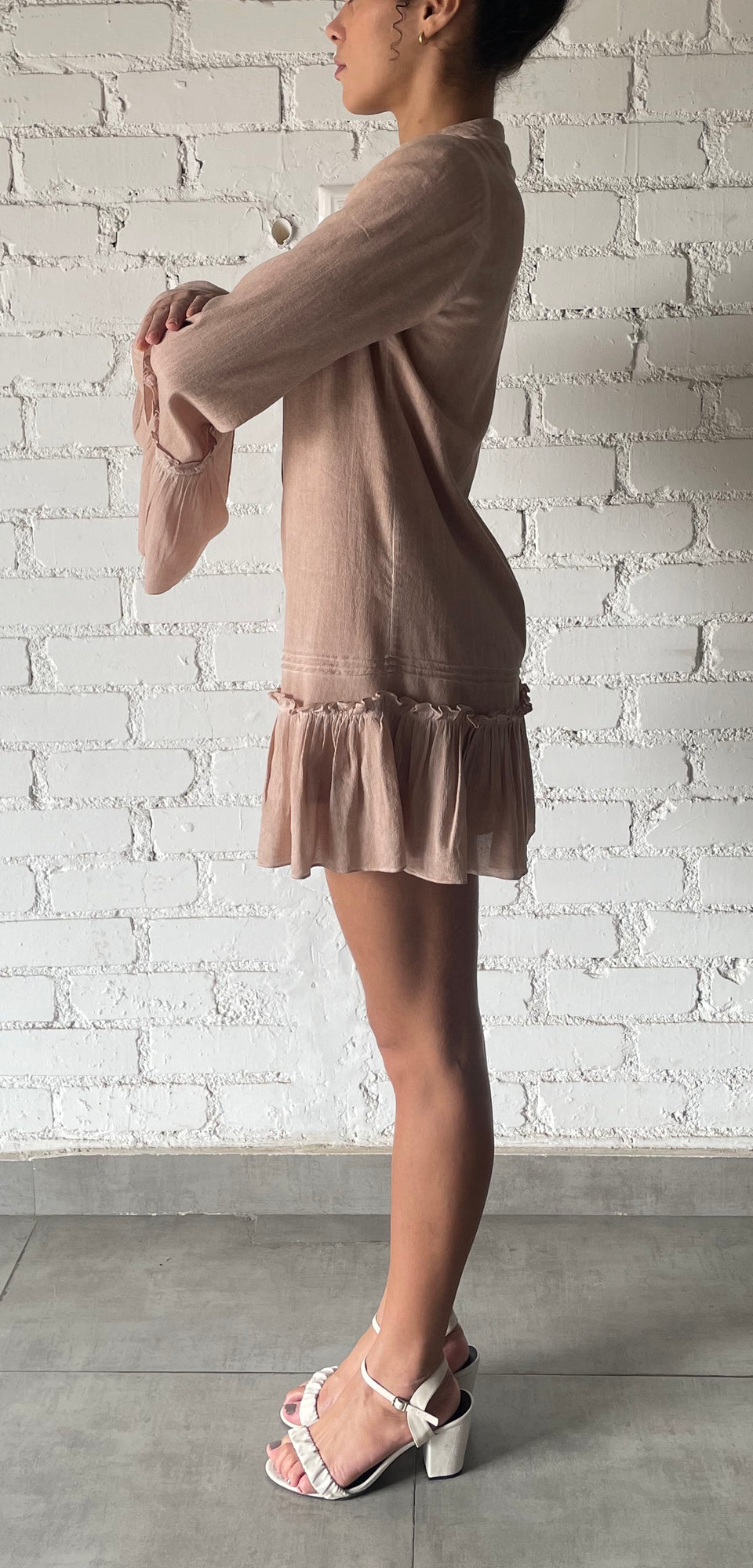 Rococo Sand | Gaia Short Long-Sleeve Dress | Nude