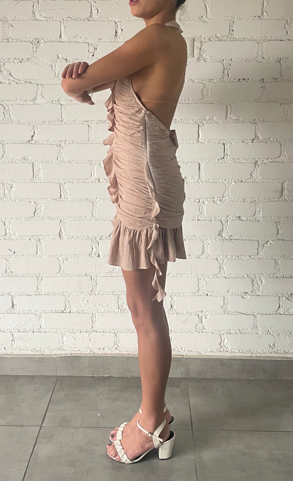 Rococo Sand | Gaia V-Neck Sleeveless Short Dress | Nude