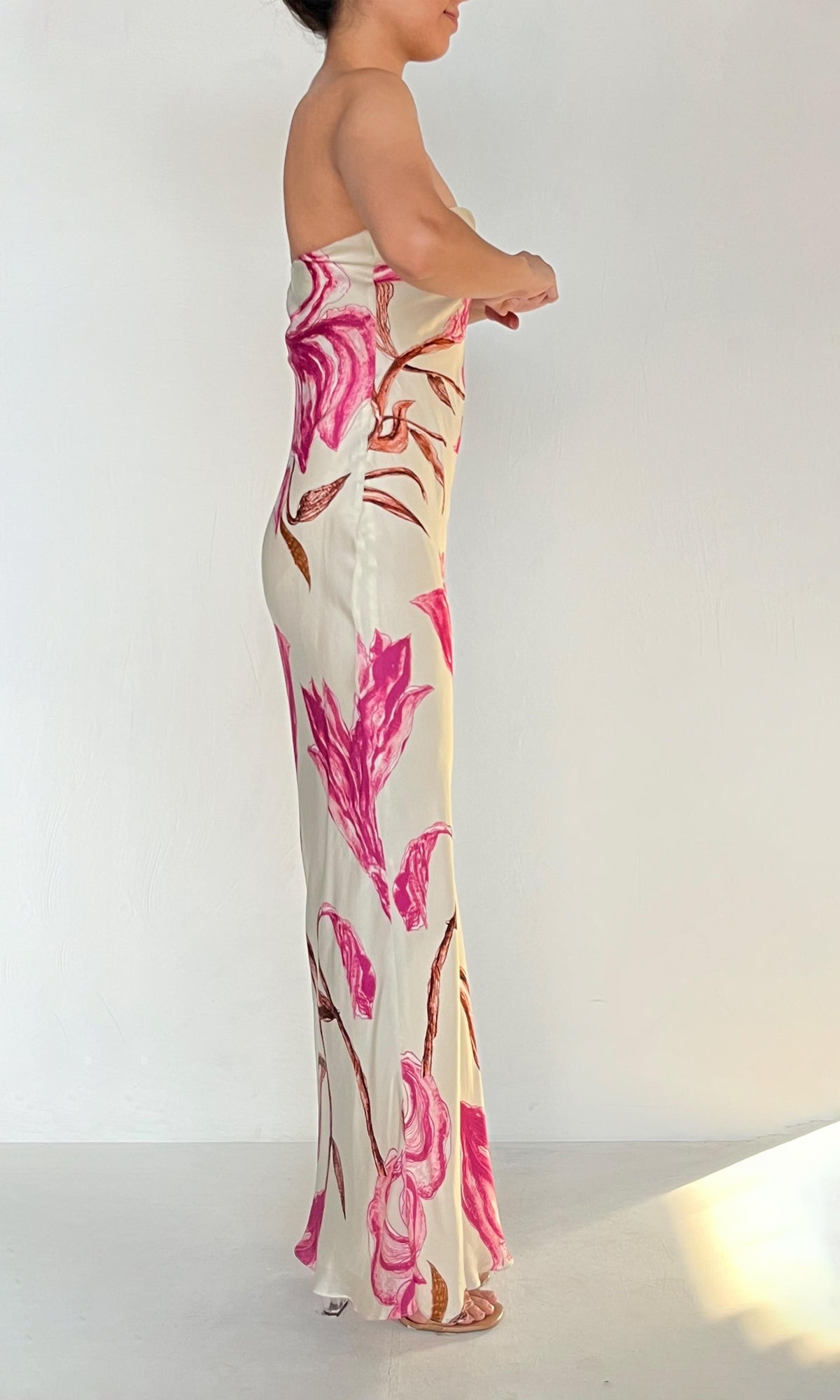 Womens | Grace Viscose Satin Lycra Long Dress | White Pink