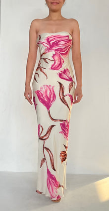Rococo Sand | Grace Floral Long Dress | White/Pink