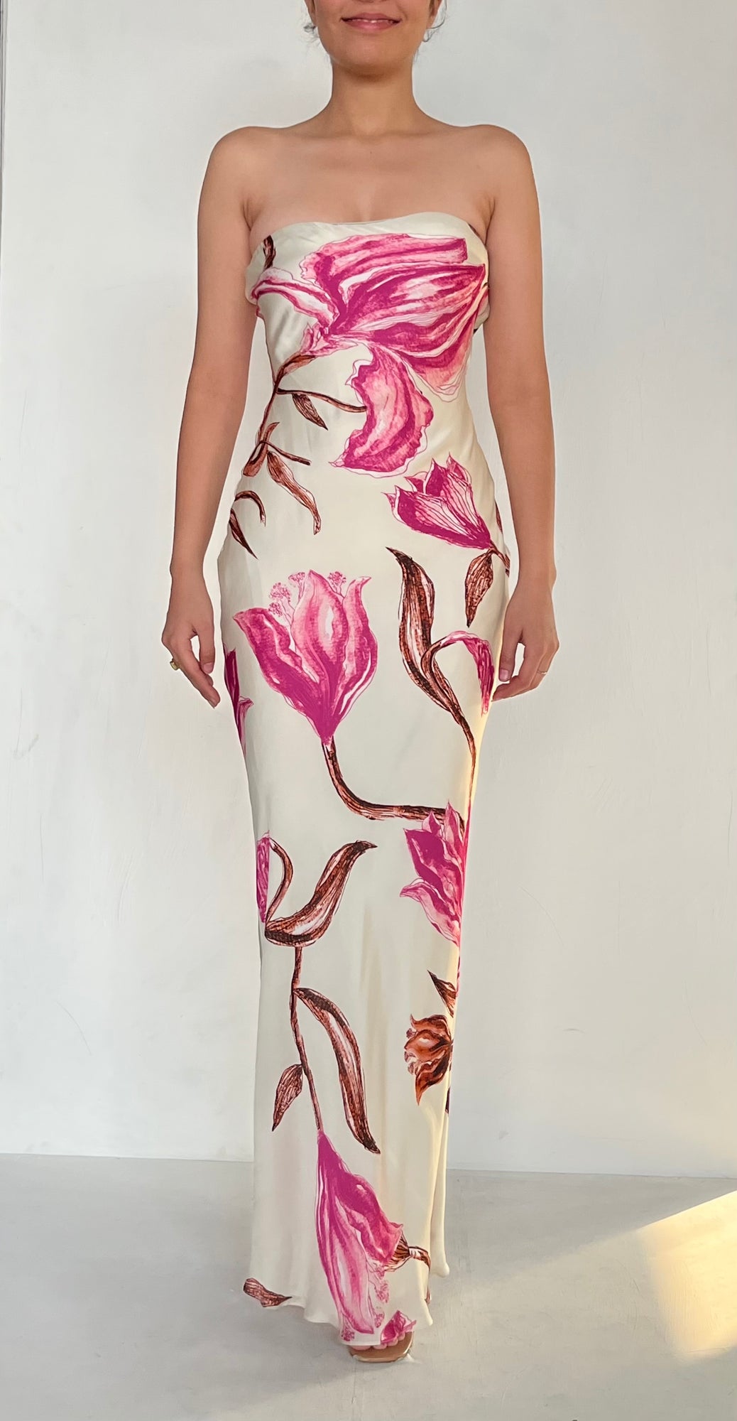 Rococo Sand | Grace Floral Long Dress | White/Pink