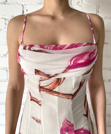 Rococo Sand | Grace Sweatheart-Neck Long Dress | White/Pink