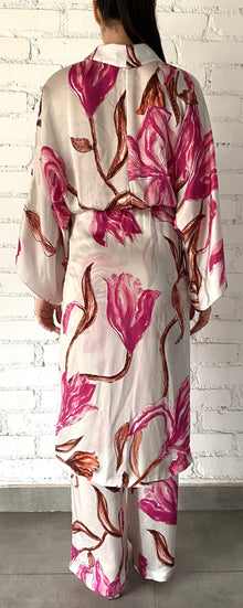Rococo Sand | Grace Collared Long-Sleeve Long Dress | White/Pink