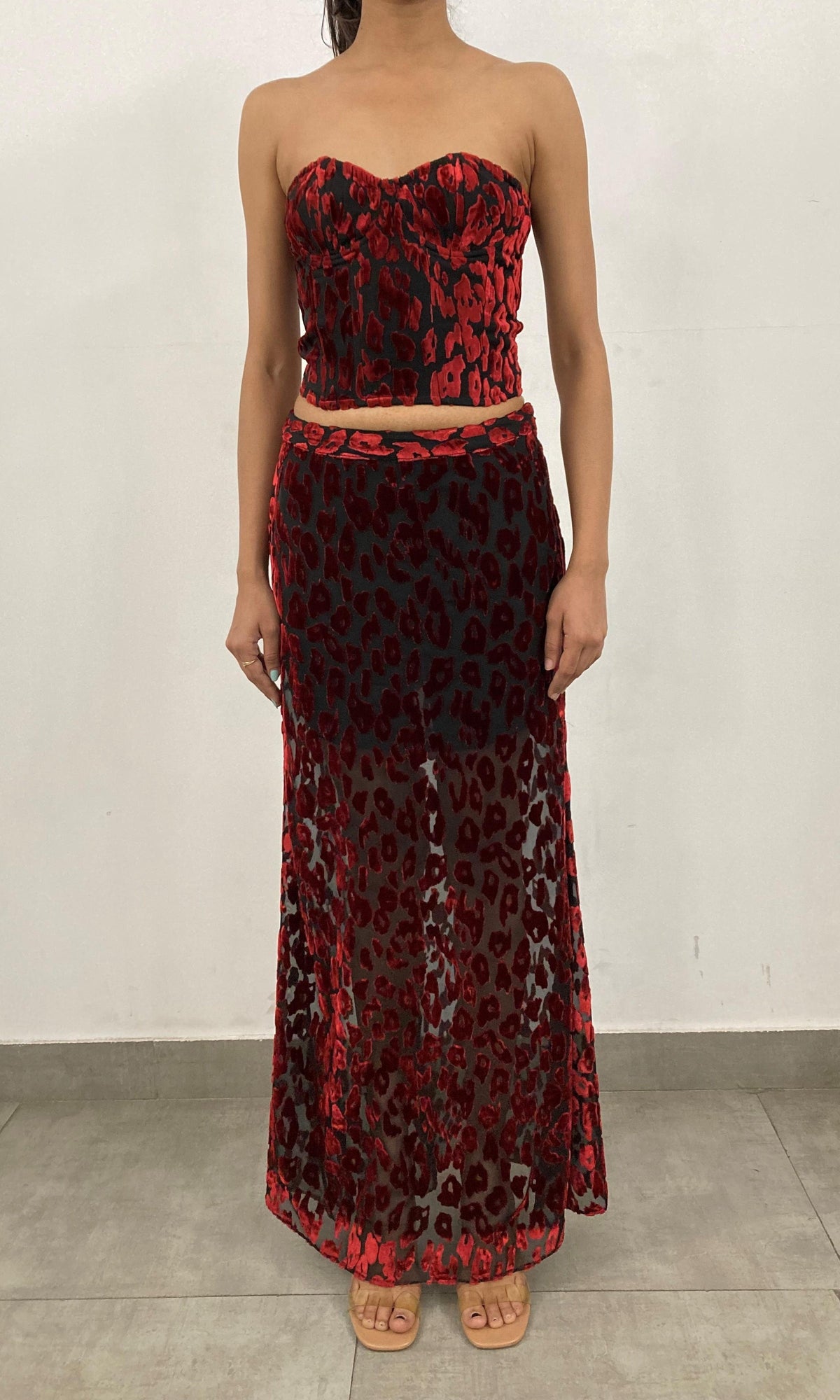 Womens | Haven Nylon Viscose Animal Burnout Maxi Skirt | Black