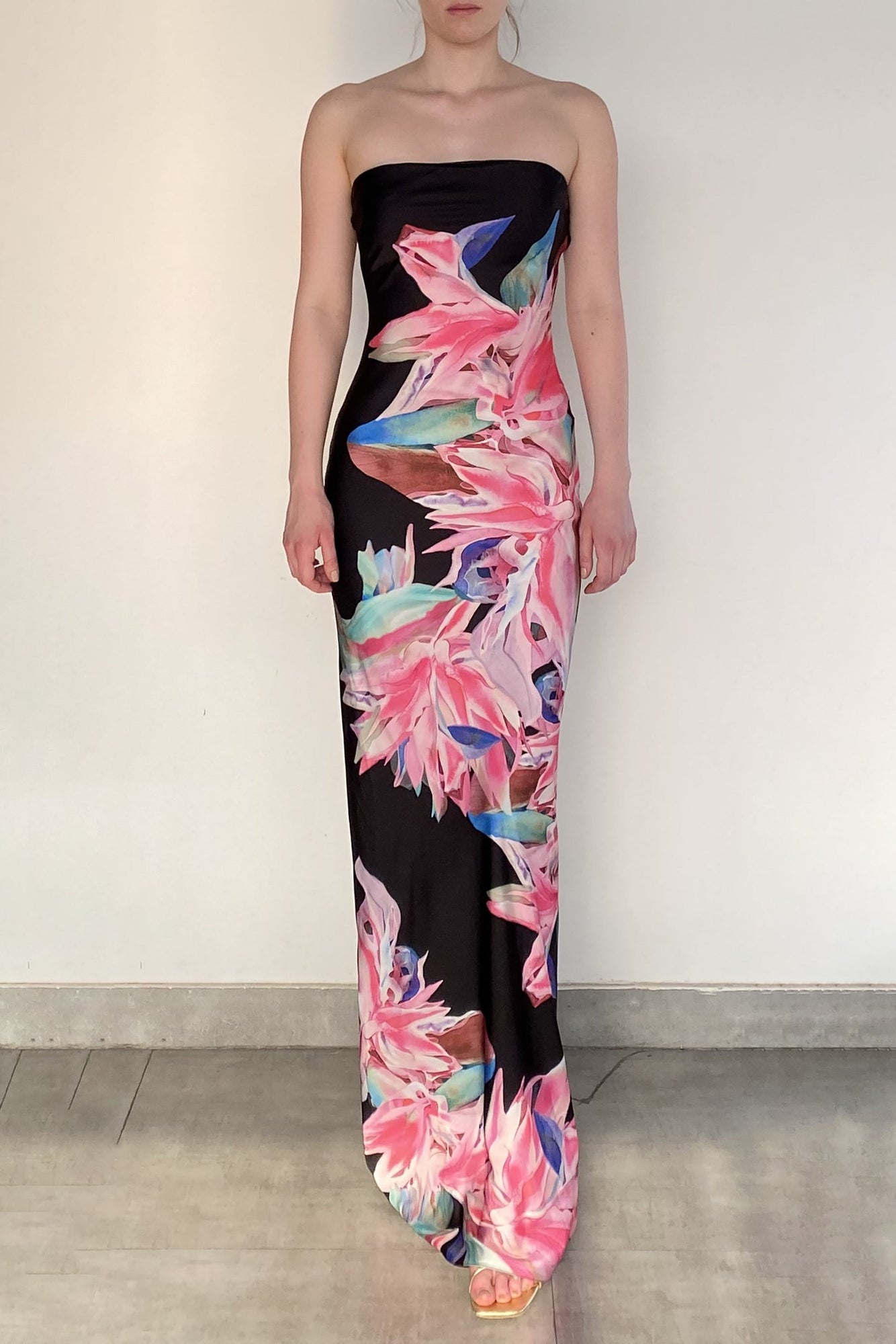 Strapless Maxi Dress | Black/Multi