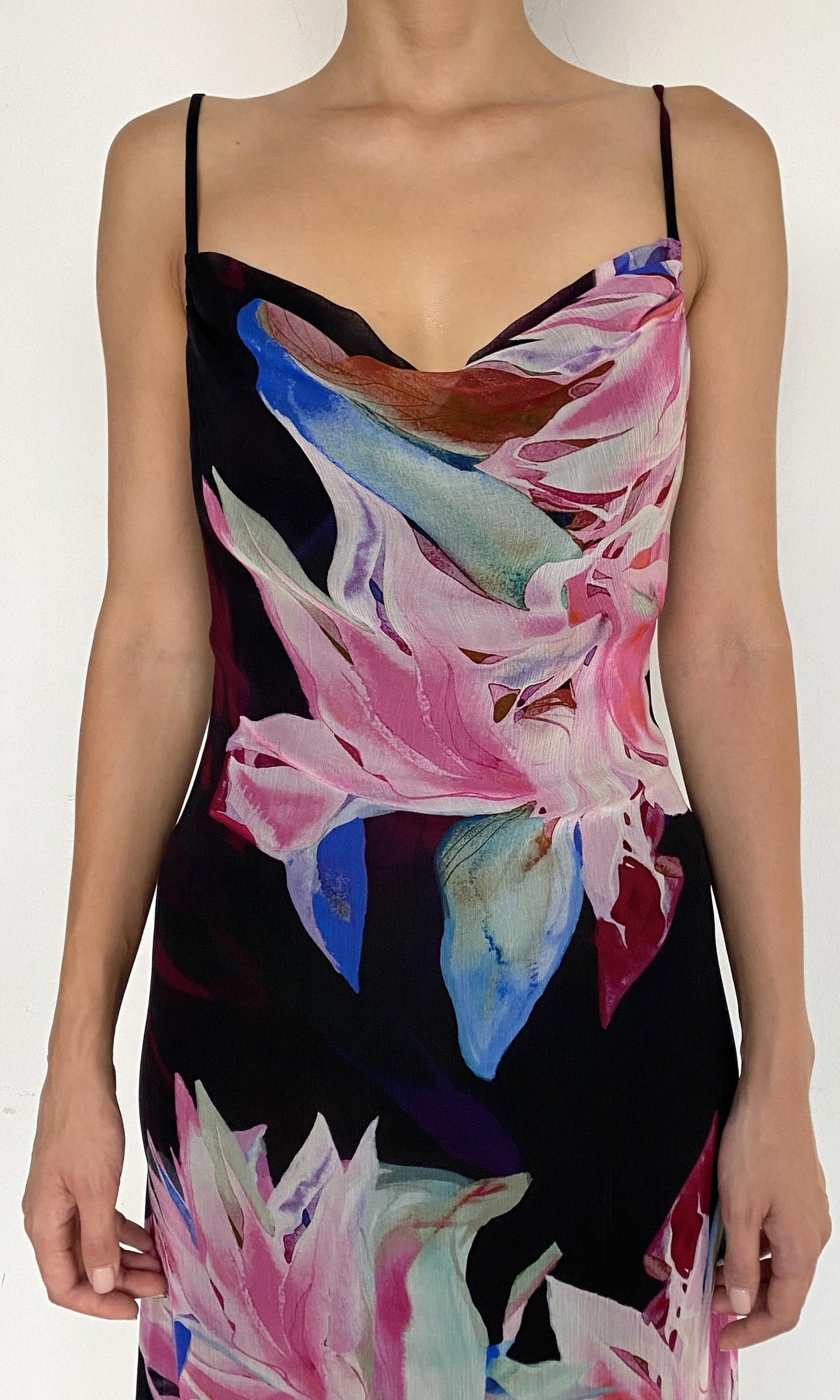 Rococo Sand | Hope Viscose Crinkle Chiffon Heavy Maxi Dress | Black Multi