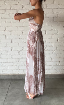 Rococo Sand | Ines Pleated Dress | Light Brown/White