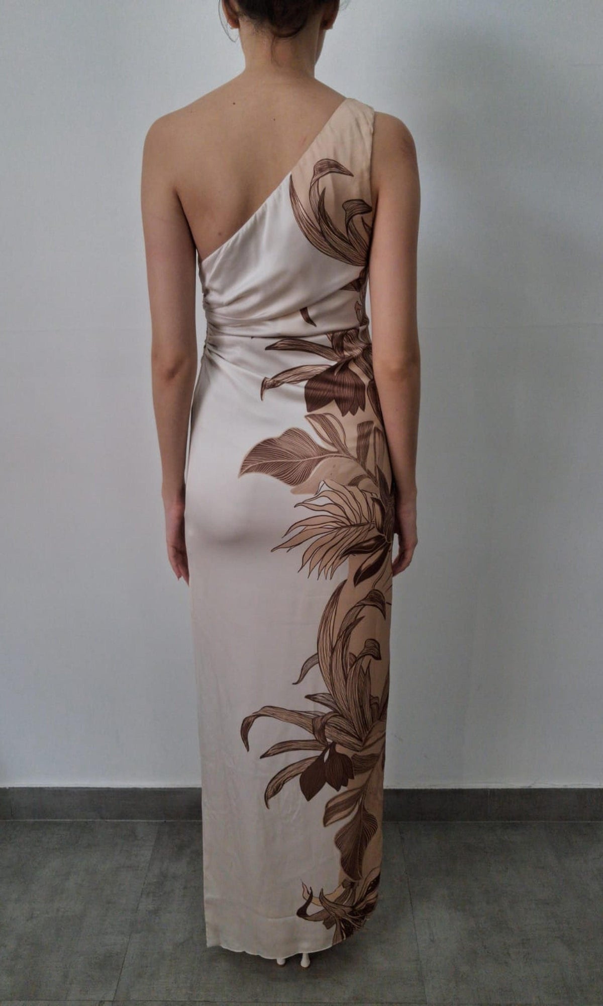Womens | Inv Poly Satin Lycra One Shoulder Ruched Maxi Dress | Yellow
